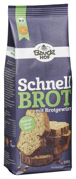 *Bio Schnellbrot mit Brotgewürz glutenfrei Bio (500g) Bauckhof