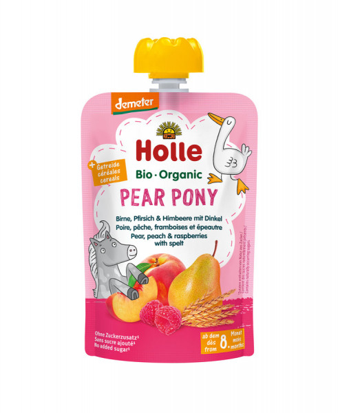 *Bio Pear Pony - Pouchy Birne, Pfirsich &amp; Himbeere mit Dinkel (100g) Holle