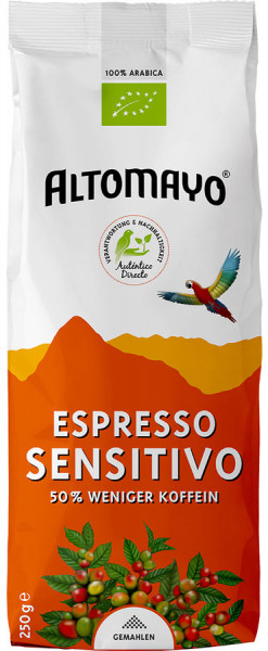 *Bio BIO Espresso Sensitivo 50% weniger Koffein, gemahlen im Beutel (250g) Altomayo